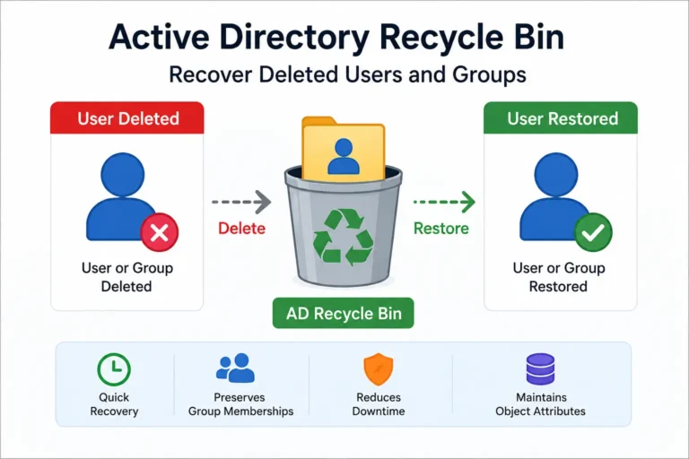 Active Directory Recycle Bin recovery of deleted users and groups