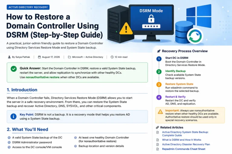 How to restore a Domain Controller using DSRM and System State backup