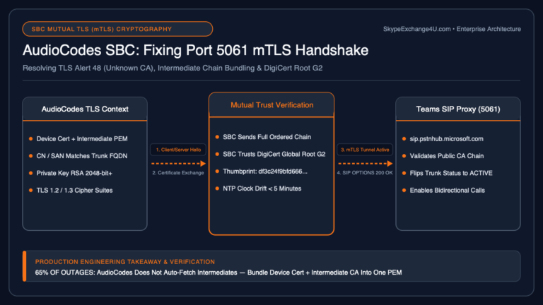 AudioCodes Mediant SBC TLS Handshake Failure Port 5061 TLS Alert 48 Unknown CA and DigiCert Global Root G2 Diagram